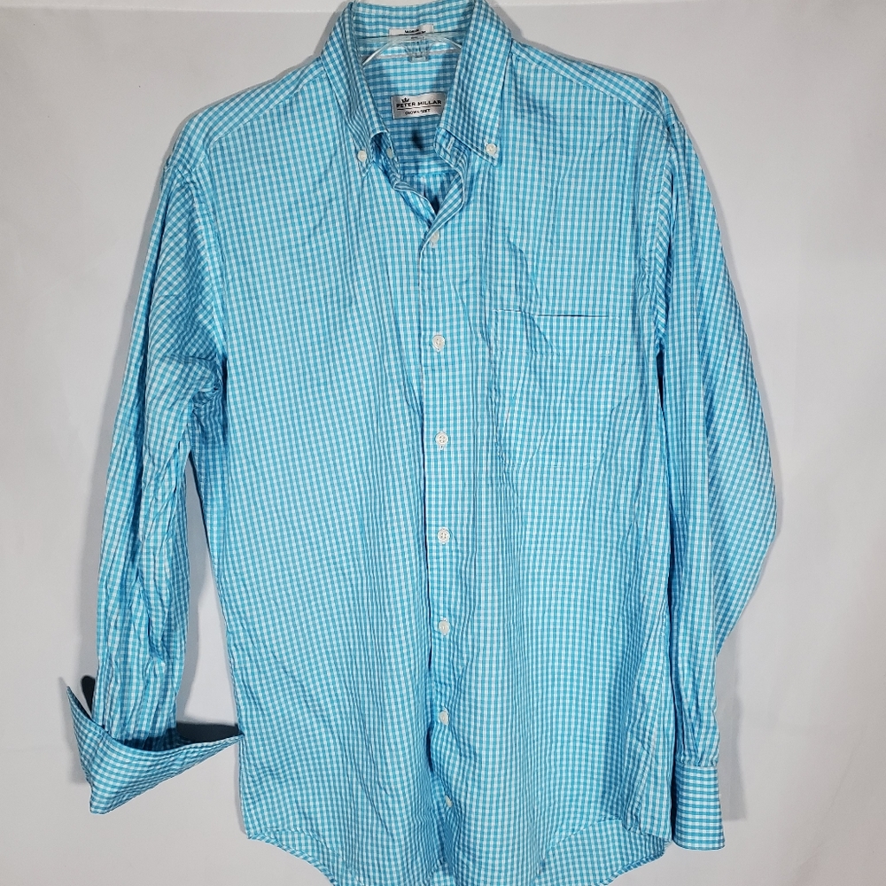 PETER MILLAR CROWN SOFT BLUE BUTTON UP CASUAL DRESS SHIRT